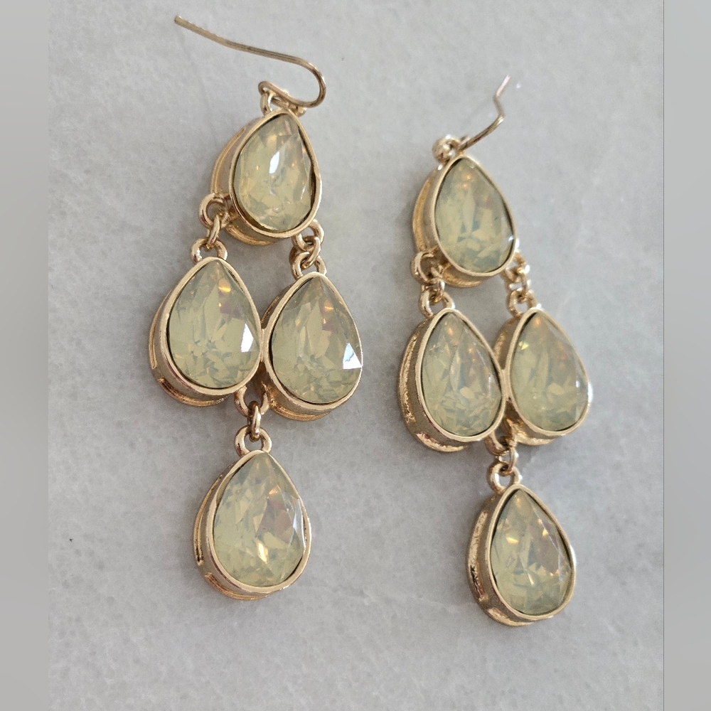 Elegant Gold Tone Yellow Fauceted Shimmer Stone Chandelier Teardrop Earrings